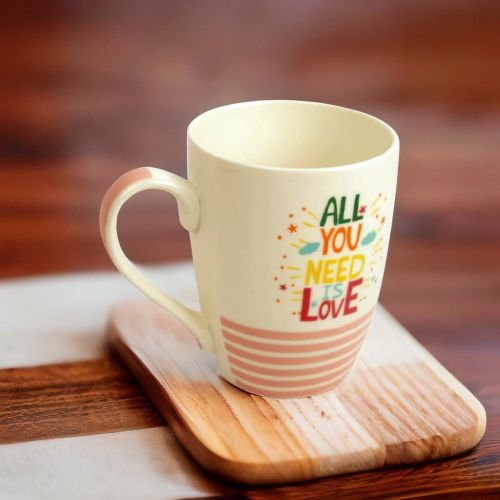 Super99 Designer Ceramic Tea/Coffee Mug|340ml|Printed design "All You Need Is Love" Mug|280 gm- Size- 9.8 cmX8cm