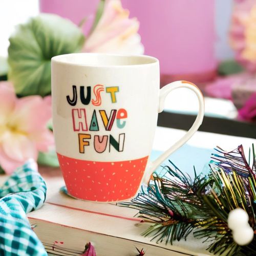 Super99 Designer Ceramic Tea/Coffee Mug|340ml|Printed design "Just Have Fun" Mug|280 gm- Size- 9.8 cmX8cm