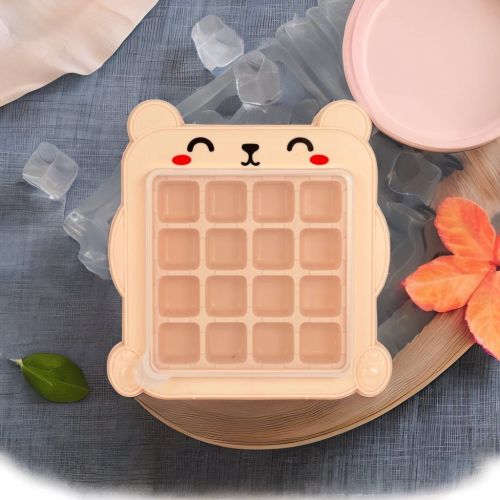 Super 99 16-Cavity Plastic Square Ice Cube Tray with Lid (1 Pack - Pink) - Size: 16.5cmX 17cm