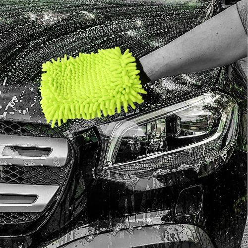 Super99 Microfiber Glove Duster with handle, for Cleaning, Home Care, Green Microfiber|Weight: 72gm, Size: 25cmX15cm